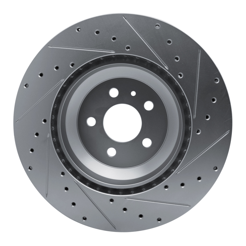 Tesla Model 3 Brake Rotor (1) - Front Left - R1 Concepts - Drilled & Slotted - Silver - `17-`25